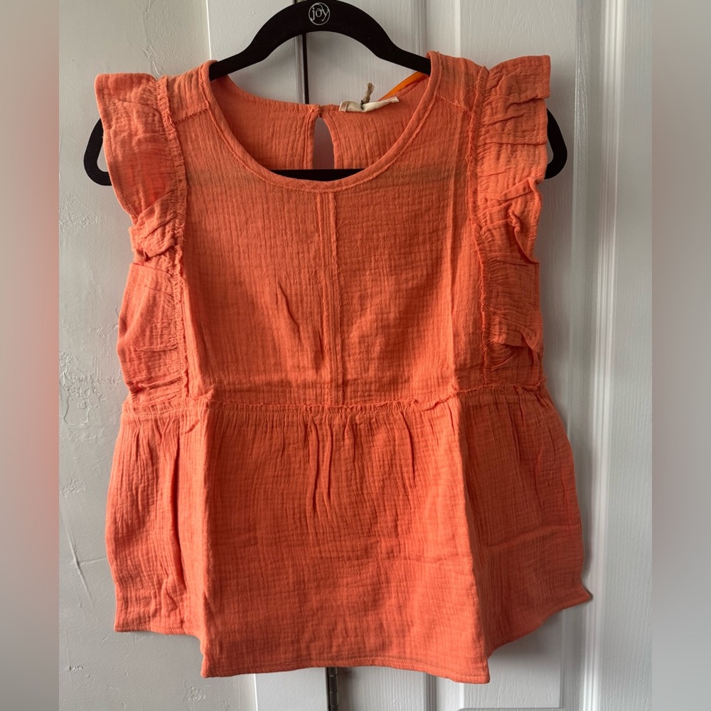 Elegant Orange Ruffle Sleeve Blouse